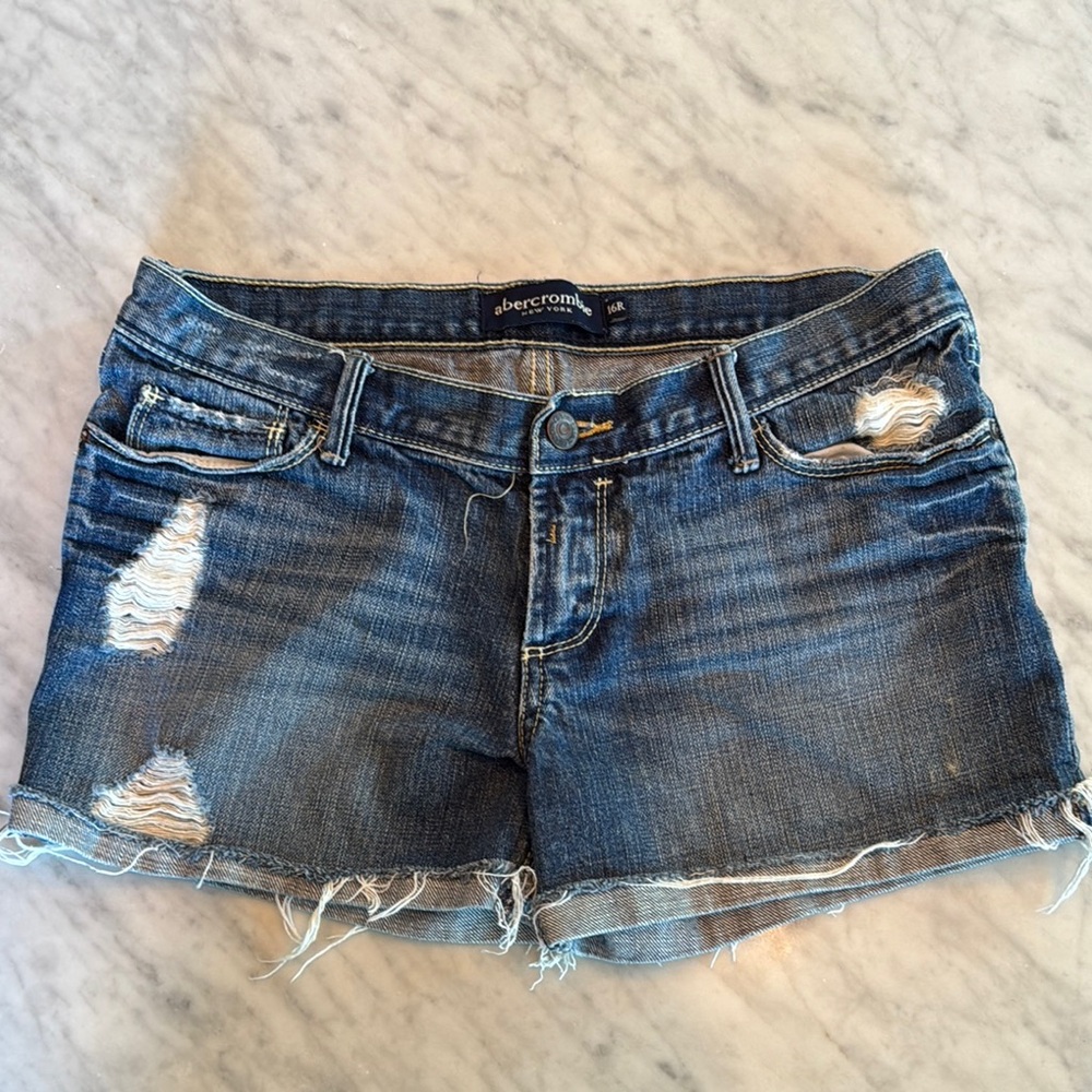 Abercrombie Blue Classic Distressed Jean Shorts Size 16R